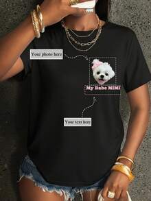 . Plus Size Women's T-Shirt. Add Your Text And Photos To Design Your Own Personalized Printed T-Shirt. Pet Customization. Anniversary, Women's Sports - Black - View 1