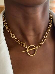 Stainless Steel Waterproof Fade-Resistant Gold & Silver Fashion Minimalist OT Clasp Chain Necklace For Women, Daily Accessory, Party Outfit, Holiday Gift - OT O Chain - View 5
