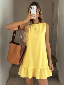 Vestido mini casual con estampado de rayas para mujer, adecuado para primavera/verano - Amarillo - Ver 1