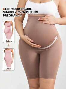 Shorts de Maternidade com Cintura Elástica Macia e Confortável para Apoio da Barriga - Caqui - Visão 5