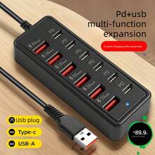 12-In-1 66W Fast Charging Station | 6 USB Ports + 6 Type-C PD Fast Charging Ports Power Hub, Compatible With IPhone, Laptop, Phone, Tablet, Game Console And Other Devices - View 9