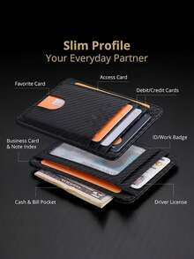 1pc Id Card Holder Wallet For Men, Anti Theft RFID Shielding Card Sleeve, Multi Slot Storage Card Bag,Carbon Fiber Textured Black Ultra-Thin Wallet - Multicolor - View 11