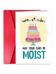 1Pc Fun Birthday Card - High-Quality Paper With Envelope And Humorous Wet Cake Wishes, Perfect For Family, Friends, Colleagues, And Classmates As A Special Gift Suitable For Anyone - View 1