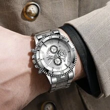 3件組-男士時尚手錶套裝，不鏽鋼錶帶石英手錶，感恩節、聖誕節、生日及其他節日送給家人和朋友的絕佳禮物 - 一隻表A款 - 查看 6