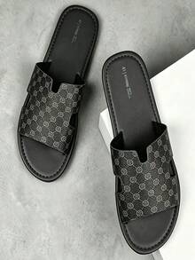 Men's Outdoor Party Business Casual Open Toe Slippers, Slip-On Design, Comfortable Breathable, Black Minimalist Mule Slides, Suitable For Beach, Leisure And Daily Wear - Comfortable All Season, Men's Slippers, Men's Indoor Shoes - Black - View 3