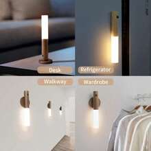 2pcs Aplique de pared LED con sensor de movimiento, luz nocturna automática tricolor, recargable magnéticamente, instalación sin taladrar, ideal para pasillos, escaleras, armarios y corredores. - Marrón - Ver 7