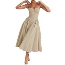 Vestido sin tirantes de verano estilo europeo y americano, nuevo vestido camisola rojo ajustado a la cintura, moderno y sexy para mujer. - Rosa - Ver 3