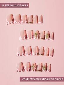 24pcs Kuku Palsu French Press-On Gaya Y2K Warna Pink Sedang & Motif Leopard, Desain Rhinestone, Set Kuku Palsu yang Pas Sempurna, Termasuk 1 buah Lem Jelly dan 1 buah Kikir Kuku, Cocok untuk Wanita dan Anak Perempuan untuk Seni Kuku Sehari-hari dan Pesta - MultiWarna - View 4