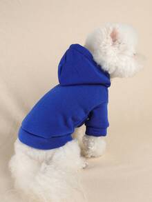 1件寵物衣服 小型犬幼犬可愛寵物日常外出百搭服飾 附牽繩扣環 開口扣 兜帽 素色運動衫 - 皇家藍 - 藍色 - 查看 3