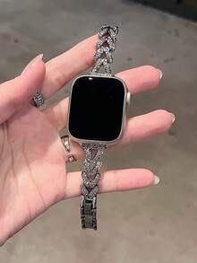 MAPUCE 1PC Luxury Style Eight-Figure Full Rhinestone Wheat Ear Band Compatible With Apple Watch 6 SE 2 7 8 9 10 - Silver - View 1