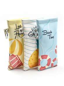 1pc Beach Holiday Pattern Glasses Pouch/Case, Auto-Closing Hook Design, Can Store Glasses, Earphones And Small Personal Items - Multicolor - View 11
