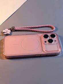 Luxury Ultra-Thin Transparent Pink Soft Matte Magnetic Wireless Charging Phone Case, Large Window Instant Transformation 17 Pro Max Phone Case, With Clover Wrist Strap Lanyard Accessory, Compatible With IPhone 17 Pro Max, 17 Pro, 17, 16 Pro Max, 16, 15 Pro, 14, 13, 12, 11 And Other Models, Precise Camera Protection Cutouts, Shockproof And Anti-Drop Protective Cover - Pink - View 4