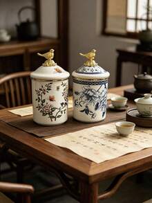 1 Set 850ml Enamel Storage Jars, Luxury Style With Lids - Suitable For Home And Office Use, Great For Storing Tea Leaves, Coffee Beans, Daily Necessities; Perfect Gift For Elders And Relatives - Multicolor - View 6