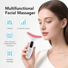 Hailicare 7-Color LED Photon Skin Tightening Neck & Face Massager, Heating & Vibration Facial Beauty Device,Portable Face Massager, USB Rechargeable Multi-Light Skincare Tool With Digital Display, Ergonomic Design For Face & Neck, Multi-Mode Beauty Instrument - White - View 4