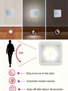 Smart Motion Sensor 6LED Floor/Pendant/Wall Light - Wireless Control, Automatic On/Off, Design, Modern Square Shape. Suitable For Hallway, Stairs, Living Room, Bedroom (Batteries Not Included) Wardrobe, Bedroom, Bedside, Shoe Cabinet Lighting. Ideal Home Choice, Decorative Sensor Light - Silver - View 9