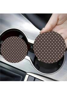 2pcs Light Pink Polka Dot Car Cup Holders, Vintage Brown Background Pink Polka Dot Style, Protect Car Interior Space, Easy To Clean, Suitable For SUV Or Any Other Car Models. Universal Car Interior Accessories, Unisex Car Cup Holders - Brown and Light Pink Polka Dots - View 2