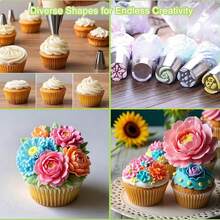 This 27-Piece Cake Decorating Set Allows You To Design Various Patterns For Cakes, Cupcakes, And Cookies. It Includes 10 Explosion-Proof Piping Bags, A 9-Piping-Tip Cake Decorating Set, 1 Reusable Piping Bag, 2 Connectors, And 4 Frosting Sleeves. - View 5