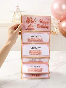 1 Set Pink Happy Birthday Folding Money Card And Envelope, Pink Birthday Cake Balloon Pattern Paper Folding Money Card, Birthday Party Surprise Cash Small Gift, Anniversary Decoration Folding Money Card, Birthday Celebration Cash Decoration Hanging Ornament, Birthday Party Decoration, Happy Birthday Folding Money Card And Envelope - A Fun Way To Give Cash Gifts, Birthday Decoration, Birthday Gift, Party Small Gift - Pink Birthday - View 8