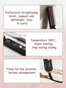 CRASTS Straight Hair Comb, Hair Straightener, Styling Brush, Home Use, Volumizing, Hair Care, Inward Curl, Dry Hair, Anti-Static, Dormitory - Black - View 9