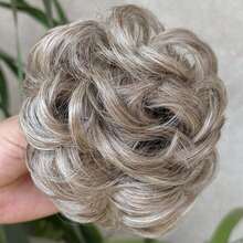 Pieza de pelo sintético con clip para moño desordenado, moño de pelo rizado y ondulado, moño alto esponjoso - Marrón con reflejos dorados - Multicolor - Ver 12