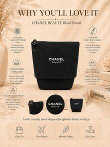 Chanel 黑色彈性帆布化妝包 14*13.5cm，耐用帆布材質，可擴展容量，結構底座可直立，適合個人使用與送禮 - 黑色 - 查看 4