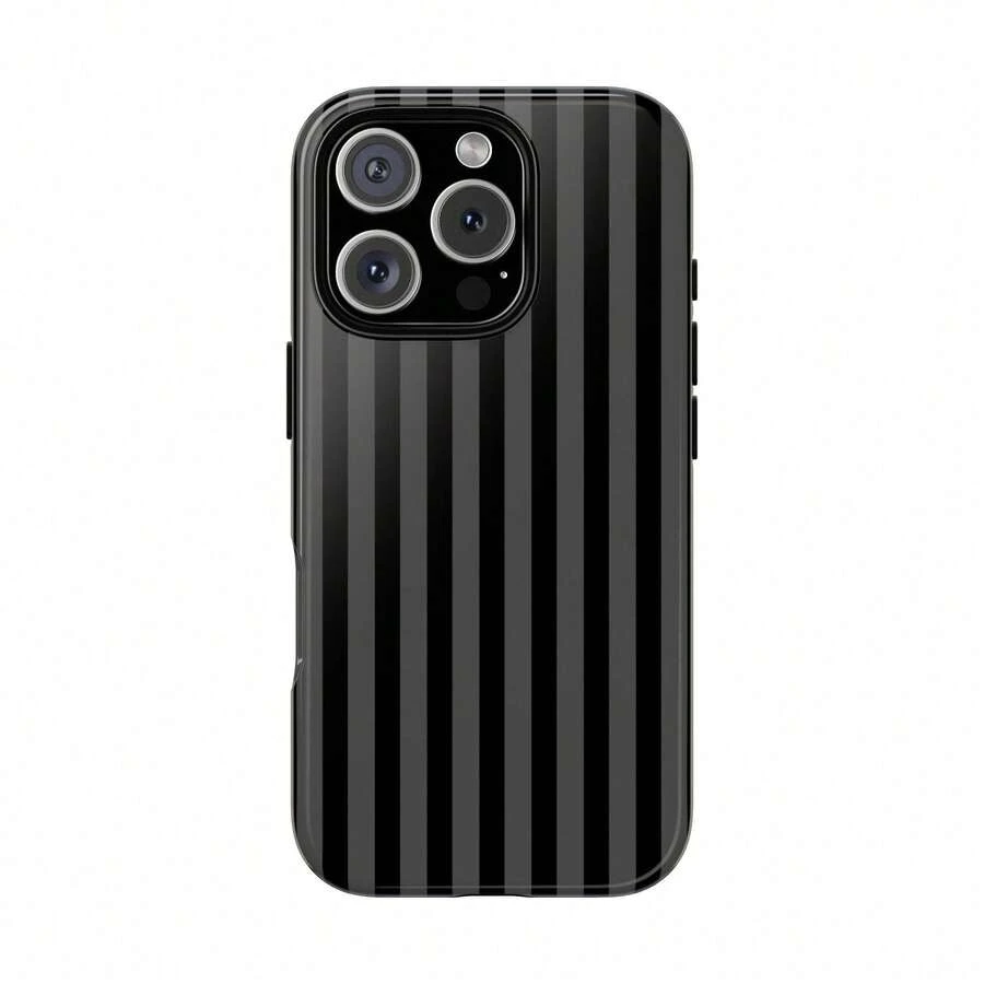 Una elegante funda para teléfono que no incluye cordón ni soporte Soft Candy-Colored Striped Phone, Aesthetic Style, Compatible With 17, 16, 15, 14, 13, 12, 11 Pro - Gris - Ver 1