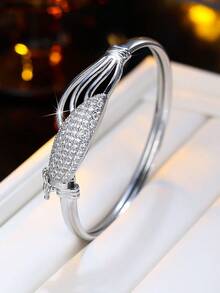 1pc Hollow Streamlined Fish Tail Zirconia Inlaid Bracelet, Light Luxury Influencer Style Versatile Bangle, Commuter Elegant Exquisite Jewelry - Bracelet - View 8