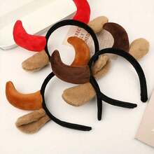 1pc Plush Red Devil Horn & Cow Ear Headband, Halloween Cosplay Costume Hair Accessory, Party Holiday Photo Prop - View 5