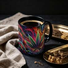 1PC Ceramic Mug With Leaf Design, 11oz Capacity, Print, Suitable For Living Room, Office Or Cafe, Perfect Gift For Friends - Multicolor - View 4