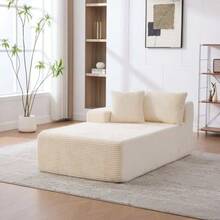 Modular Compression Sofa In Chenille Fabric, Filled With 30D High-Resilience Foam. Easy To Move And Featuring A Non-Slip Base, It Is Ideal For Living Rooms And Other Spaces. Ivory Color. - 米色 - 查看 3