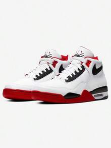 Nike New Lightweight Cushioned Visible Air Cushion Flight Legacy Durable Anti-Wear Men's Basketball Shoes BQ4212-100 - Red and White - View 1