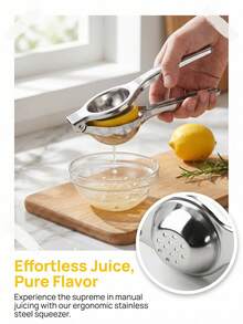 Juicer. Heavy-Duty Stainless Steel Manual Citrus Juicer. Designed For Lemons, Oranges, Grapefruits With A Stable Base - Suitable For Home, Restaurant, Bar Use, Easy To Clean Kitchen Tool. No Electricity Required, Portable Juicer, Stylish Metal Texture, Durable Kitchenware, Compact Design, Sturdy Construction, Essential For Home Cooking. - Multicolor - View 3