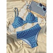 Textured Dot Underwire Bikini Set, New Arrival Beach Vacation Swimwear, Spaghetti Strap & High Cut Bottom, Gift Ready - Blue - View 2