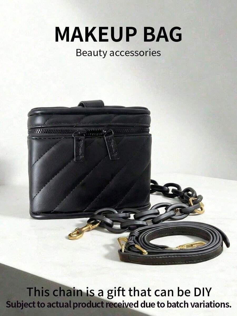 Yves Saint Laurent 黑色絎縫化妝包附內置鏡子,迷你多功能化妝收納袋,含DIY可拆卸肩帶,便攜手提斜背三合一美妝收納包,適合女性日常旅行,生日節日禮物,YSL風格 - 黑金色 - 查看 1