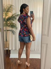 SHEIN Lady CURVE Plus Size Women Summer Casual Floral Print Retro Style Button Down Shirt Autumn And Winter Chic Blouses For Women - Multicolor - View 2