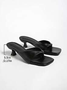 French Retro Open Toe Mule Sandals, Summer Slip-On Sandals, Thick Heel High Heels - Black - View 7