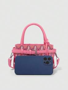 Dedoo Women's Casual Colorblock Textured Versatile Commuter Vintage Small Handbag, Metal Buckle Closure - Pink - View 10