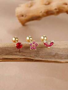 3件套18K镀金不锈钢耳骨耳环套装，时尚耳夹耳环，女士款 - 3pcs Earrings set - 查看 6
