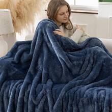 Indigo Solid Fluffy Throw Blanket Soft Double Plush Cozy Small Size Blanket For Sofa Bed Home Wonderful Birthday Gift! - 靛藍色 - 查看 2