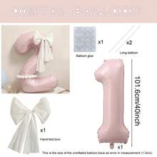 40-Zoll große hellrosa Zahlen-Folienballons Set 0-9 mit DIY weißen handgebundenen Schleifen und langen Ballon-Klebeklebpunkten, geeignet für Geburtstagsmottopartys, Jubiläumsfeiern, Hochzeiten, Gender Reveal, Baby Shower Foto-Requisiten Ballon-Dekorationszubehör - Babyrosa - Übersicht 10