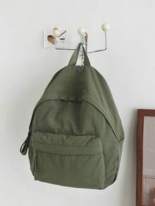 Mochila de unicolor minimalista, mochila de nylon arrugado con un solo bolsillo delantero, para escuela, uso diario, compras y salidas casuales - Multicolor - Ver 9