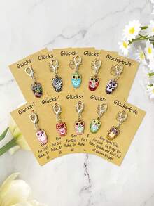 10 Sets Fun Little Owl Keychains, Cute Owl Keychains With German Lucky Owl Cards, Bag Charms, Shoe Charms, Perfect For Halloween/Thanksgiving, Best Gift For Lovers/Best Friends, Positive Little Gifts, Thanksgiving/Halloween Lucky Little Gifts - Multicolor - View 9