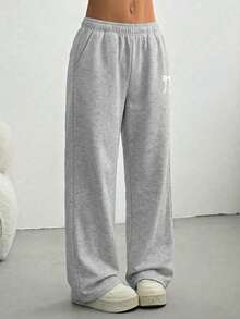 2pcs Girls/Teens Fashion Casual Loose Straight Leg Solid Color Pocket Print Pants, Versatile For Outdoor, Spring/Summer/Autumn/Winter - Multicolor - View 4