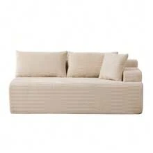 Modular Compression Sofa In Chenille Fabric, Filled With 30D High-Resilience Foam. Easy To Move And Featuring A Non-Slip Base, It Is Ideal For Living Rooms And Other Spaces. Ivory Color. - 米色 - 查看 1