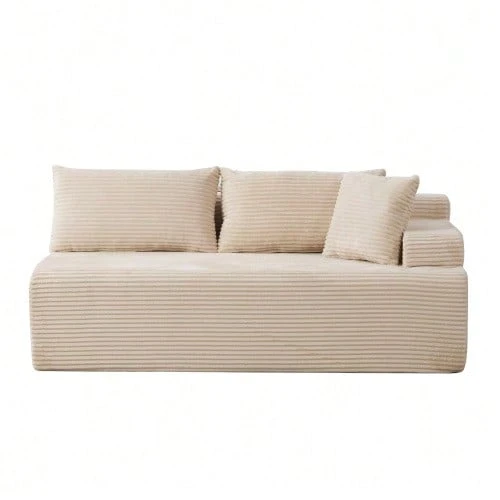 Modular Compression Sofa In Chenille Fabric, Filled With 30D High-Resilience Foam. Easy To Move And Featuring A Non-Slip Base, It Is Ideal For Living Rooms And Other Spaces. Ivory Color. - 米色 - 查看 1