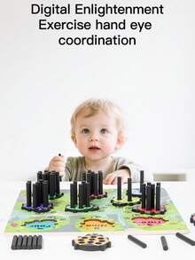 Tablero de clavijas con mariquita de dibujos animados para practicar la correspondencia de números, un juguete matemático preescolar fácil para desarrollar la cognición de los niños como bonitos regalos de cumpleaños - Multicolor - Ver 7
