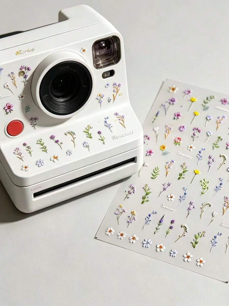 1pc Aesthetic Painted Floral Stickers, Suitable For Scrapbooking, Collage, Photo Album, Phone Case, Tablet And Notebook DIY, Ins Style Spring/Summer Colorful Floral Pattern, Versatile Decor Stationery Stickers School Supplies - 3D Painted Flowers - View 1