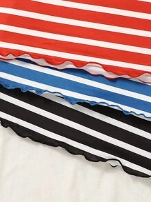 3pcs Women Plus Size Sleepwear, Striped Print, Spaghetti Strap Short Dress, Loose Comfortable Casual Home Dress, Summer Clothing, Summer Women Dress - Multicolor - View 5