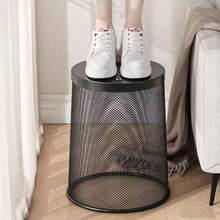 A Metal Mesh Trash Can For Home Use, Living Room, Wastepaper Basket, Office, Round Hollow Storage Bin, Simple, Large Capacity, Lidless Trash Can, Bedroom, Study, Commercial Iron Trash Can. - Black - View 3