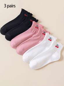 3/6雙女款中筒襪，荷葉邊設計搭配櫻桃刺繡，日系甜美風百搭短襪，適合日常通勤與休閒穿著 - 彩色 - 查看 8